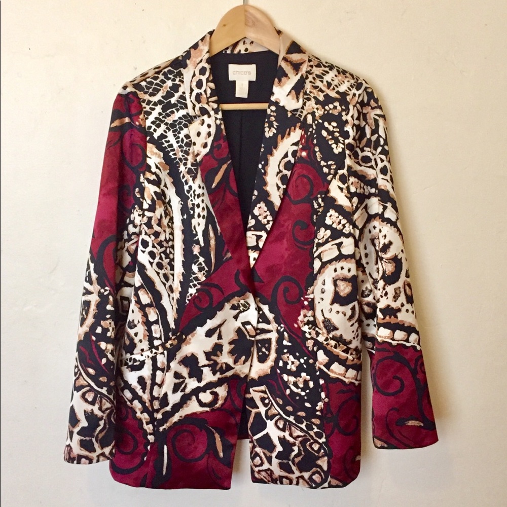 Chico’s Blazer Burgundy Ornate Print